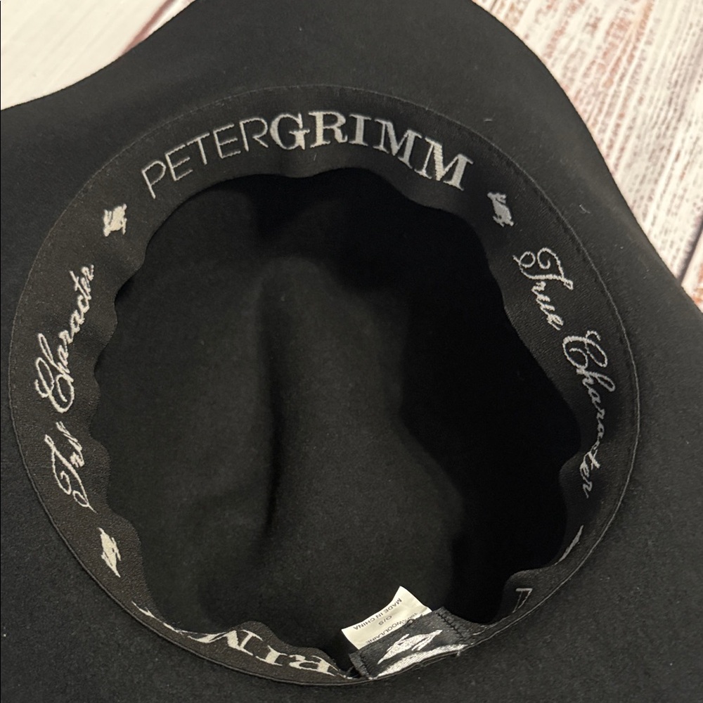 PETER GRIMM Black Wide Brim Wool Fedora Hat with Brown Leather Cord - Picture 8 of 15